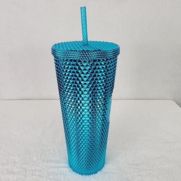 NWT Starbucks 2023 Summer Neon Blue chrome steel Studded Siren Venti Cold Cup - Picture 3 of 8
